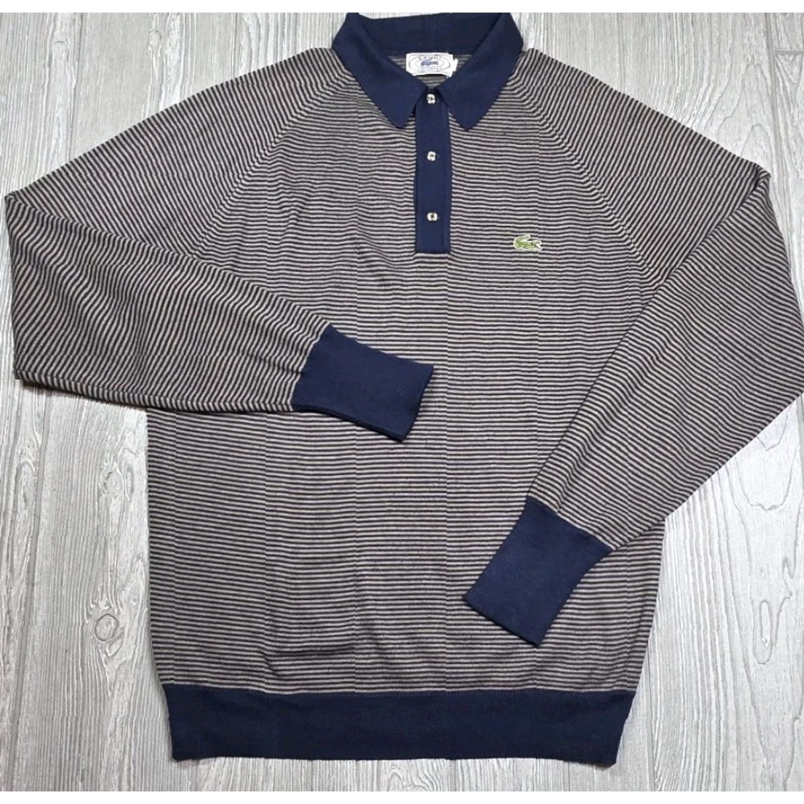 Izod VINTAGE Izod Lacoste Sweater Mens L Blue Beige Knit Polo Long Sleeve 80s Soft Size US L / EU 52-54 / 3 - 2 Thumbnail