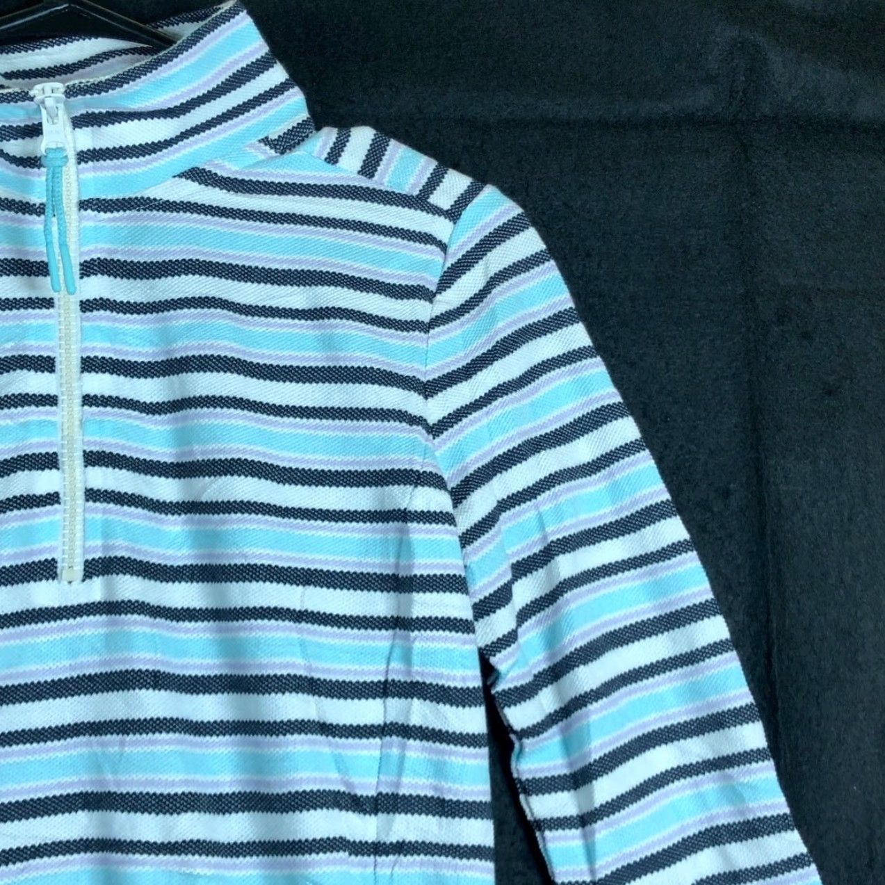 Talbots T by Talbots Womens Sweater Blue Multicolored Striped Petite 1/4 Zip Pullover Pockets Size XXS / US 00 / IT 34 - 5 Thumbnail