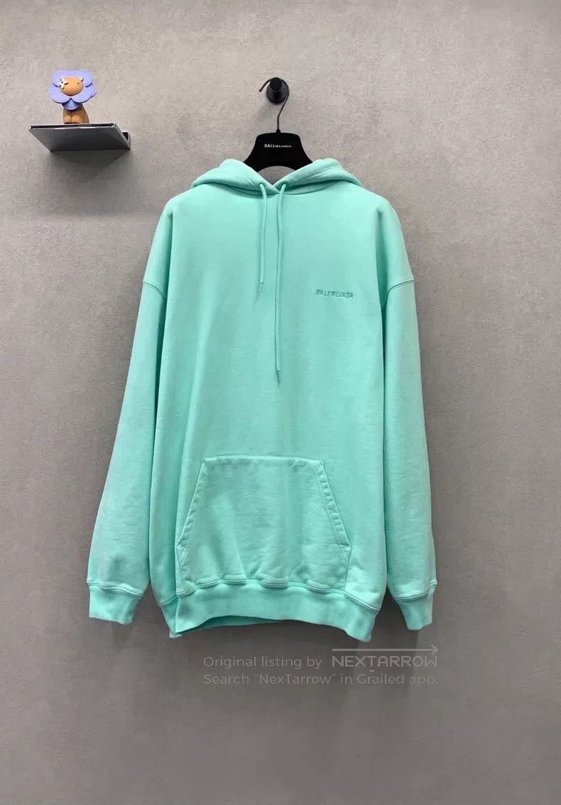 Balenciaga Balenciaga Mint Green Logo Embroidered Hooded Sweatshirt Size US M / EU 48-50 / 2 - 1 Thumbnail