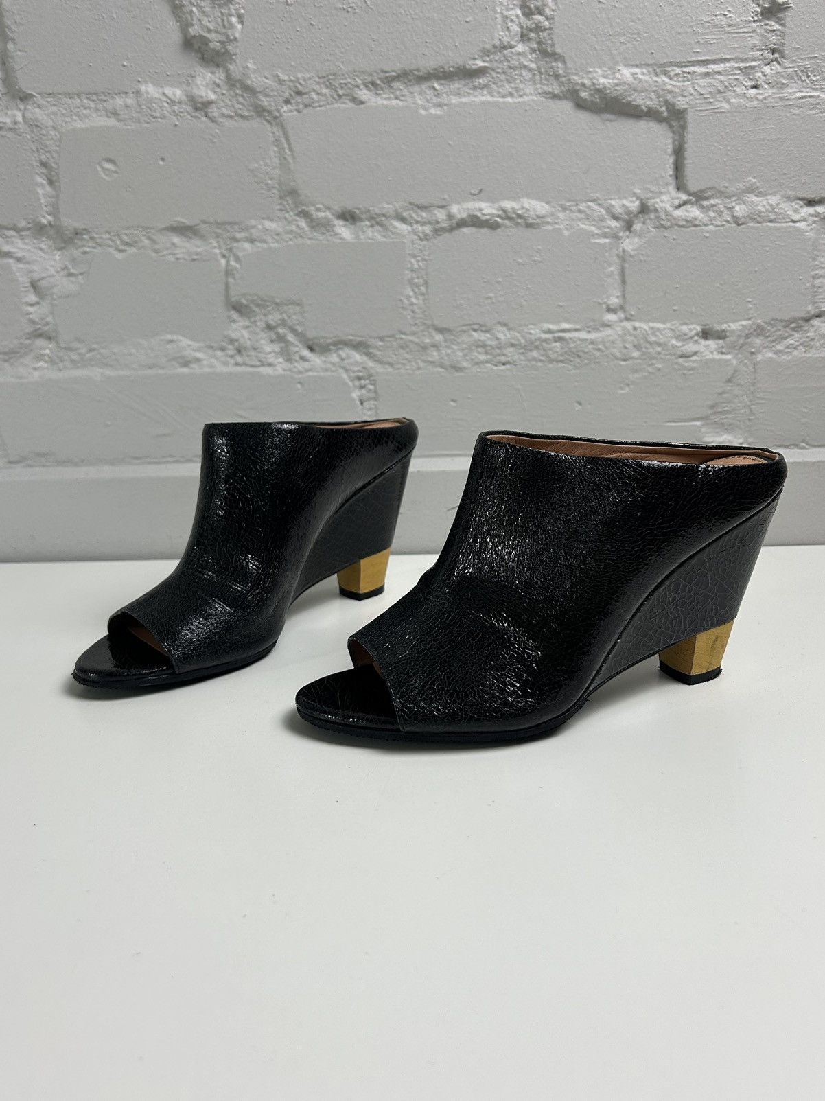 Other Italian vintage leather waxed wedge platform mules Size US 7.5 / IT 37.5 - 2 Thumbnail