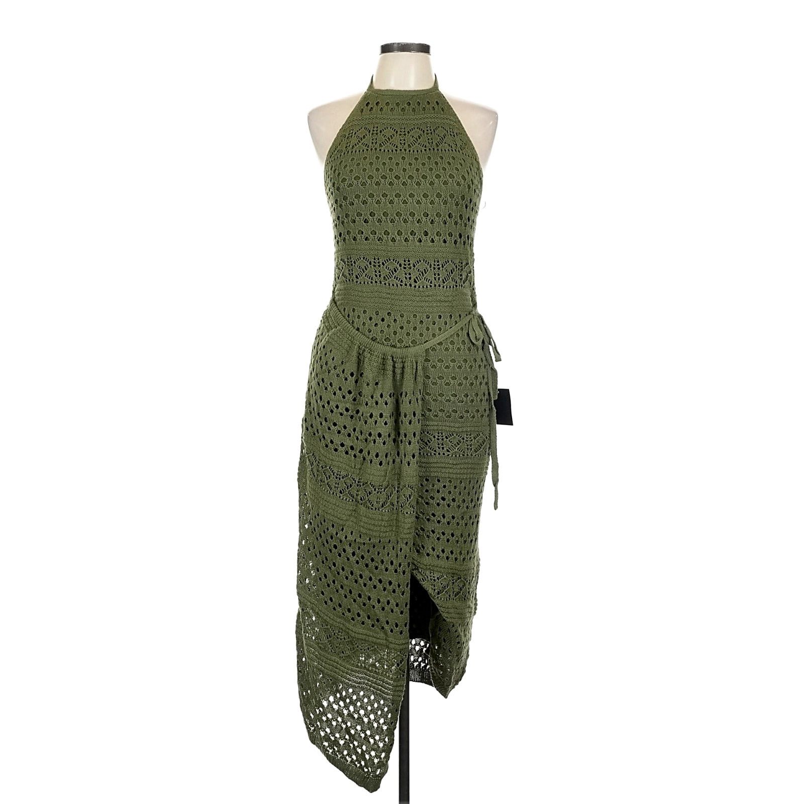 Other Lulu's Blissful Strolls Crochet Wrap Halter Midi Olive L Size L / US 10 / IT 46 - 6 Thumbnail