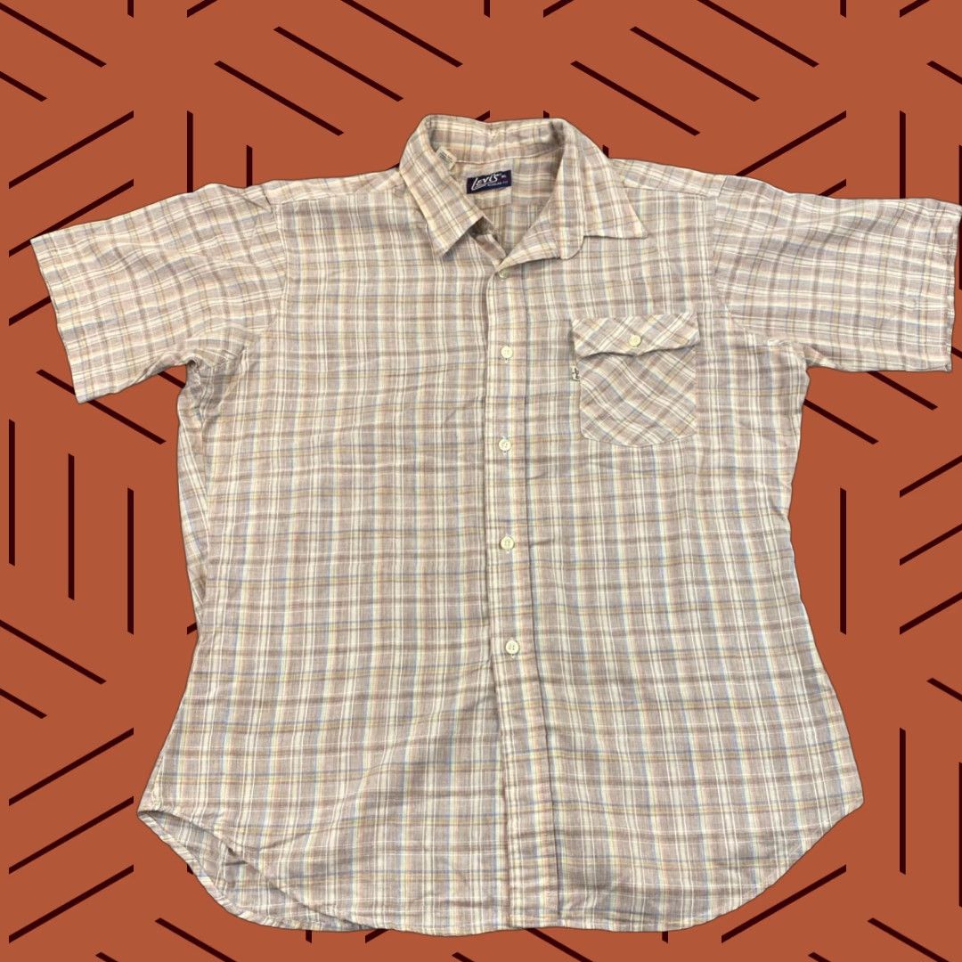 Levi's VINTAGE LEVI'S Shirt Mens XL Blue Brown Plaid Button Up Western Top USA Made S/S Size US XL / EU 56 / 4 - 1 Thumbnail