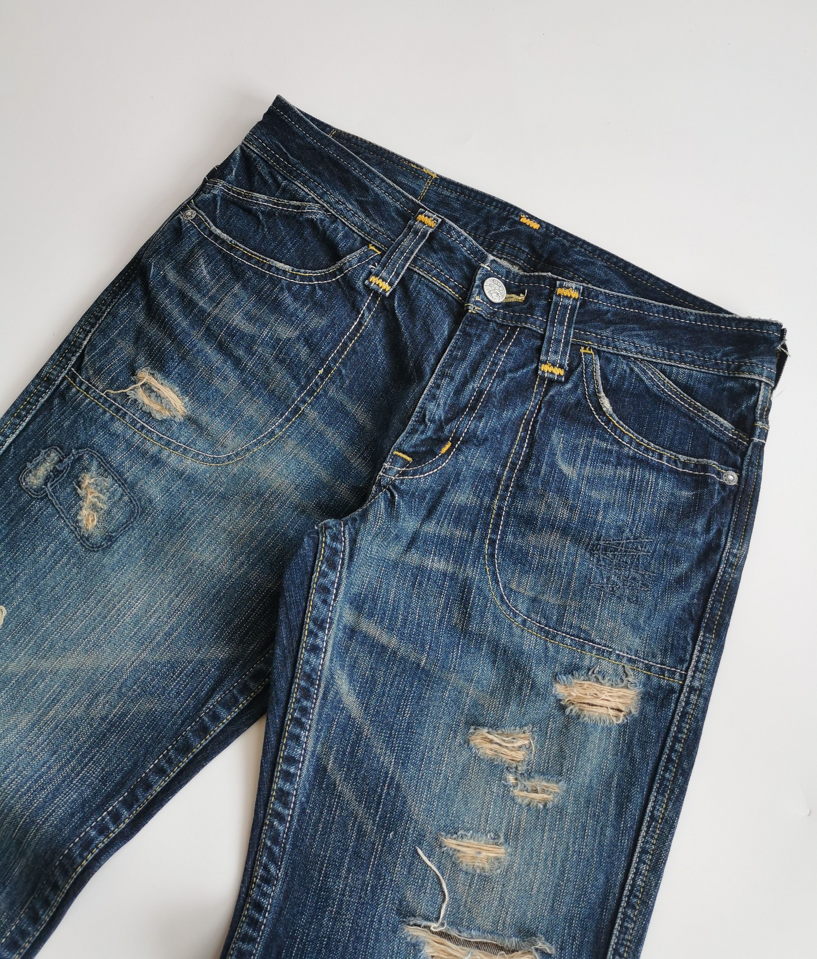 Kapital Vintage Georgia Love Distressed Blue Denim Jeans Flared Leg Size US 31 - 7 Thumbnail