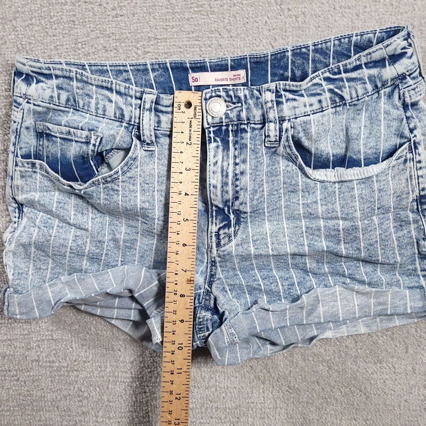 Denime SO Womens 13 Jean Shorts Blue Denim Striped Favorite Shortie Stretch Acid Wash Size 34" / US 12 / IT 48 - 6 Thumbnail