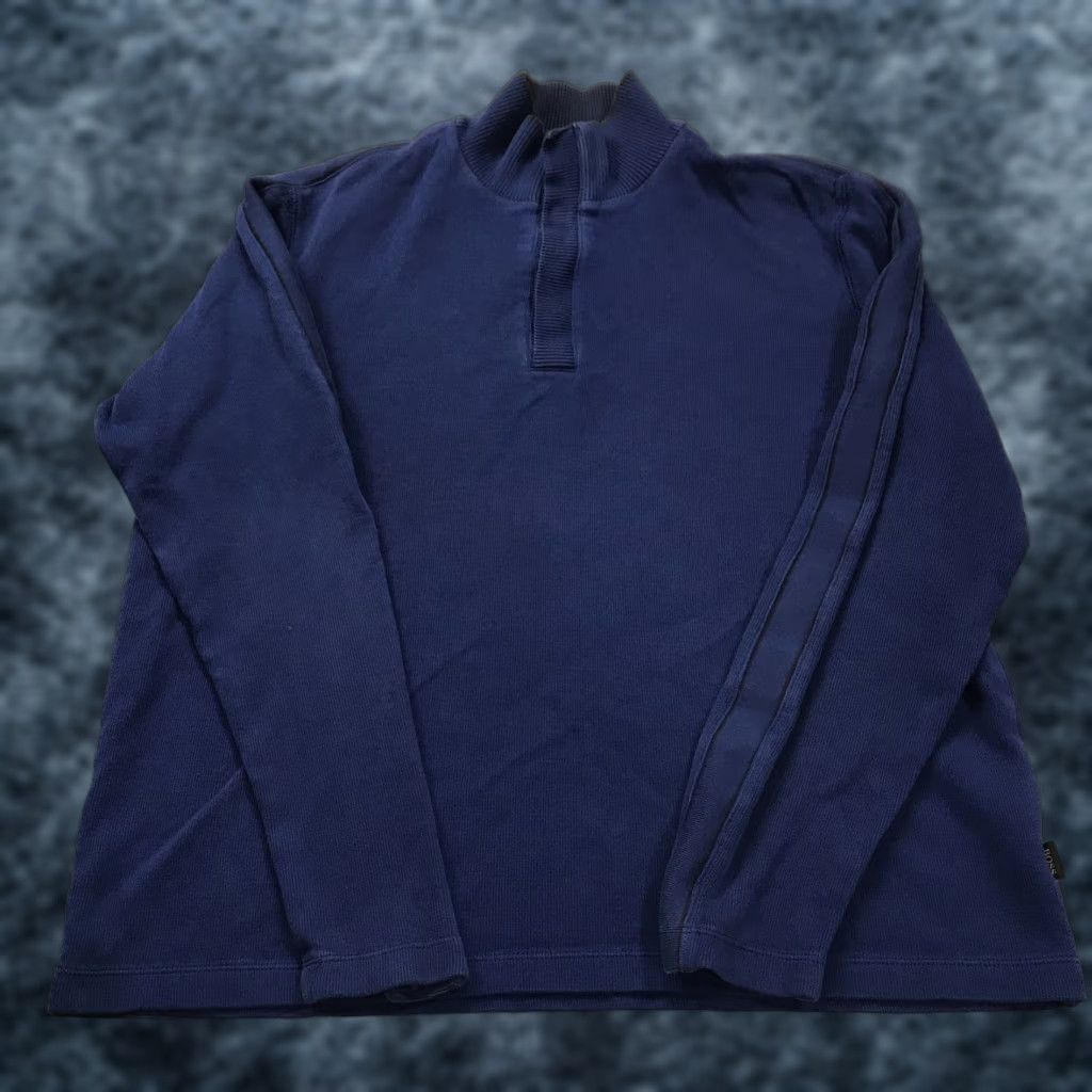 Hugo Boss HUGO BOSS Sweater Mens XL Blue Mock Neck 100% Cotton Logo Pullover Knit Solid Designer Shirt Size US XL / EU 56 / 4 - 1 Thumbnail