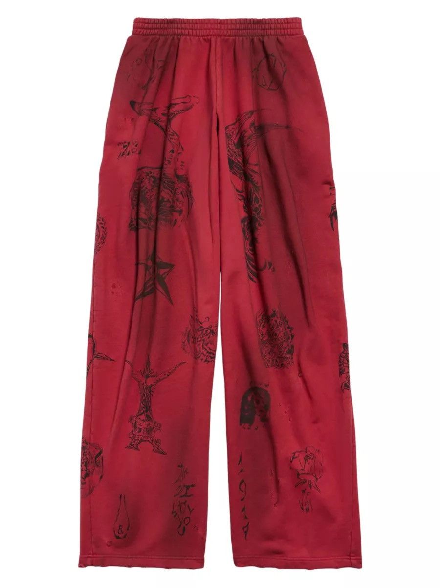 Balenciaga Tattoo Print Sweatpants in Red Size US 32 / EU 48 - 1 Thumbnail