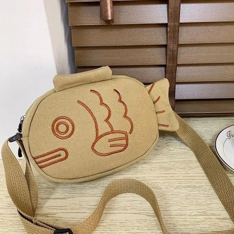 Japanese Brand Cute Fish Canvas Messenger Bag Size ONE SIZE - 1 Thumbnail
