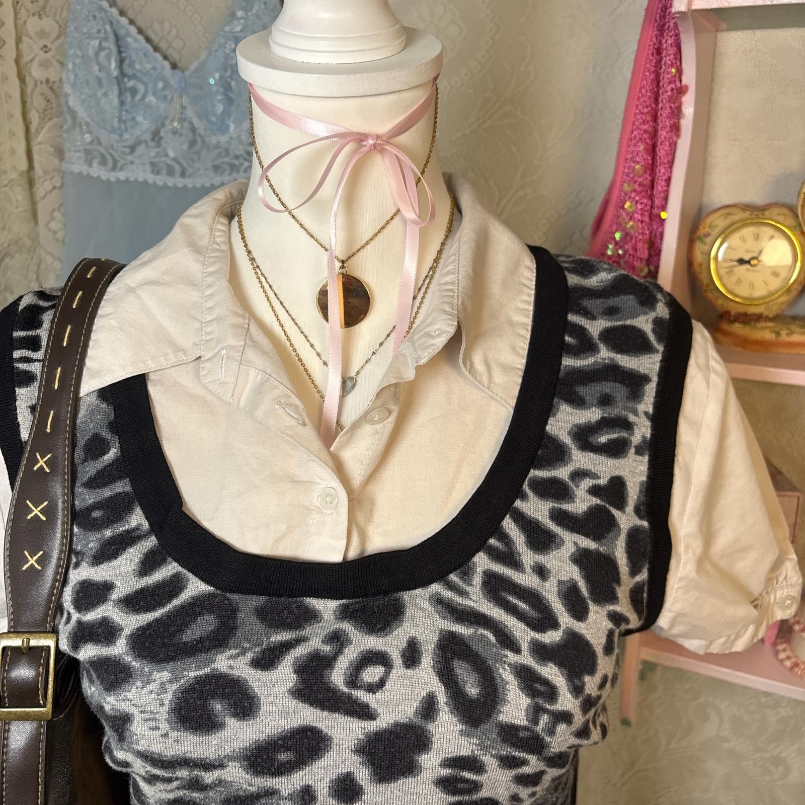 Apt. 9 y2k fitted layered cheetah print blouse Size L / US 10 / IT 46 - 3 Thumbnail