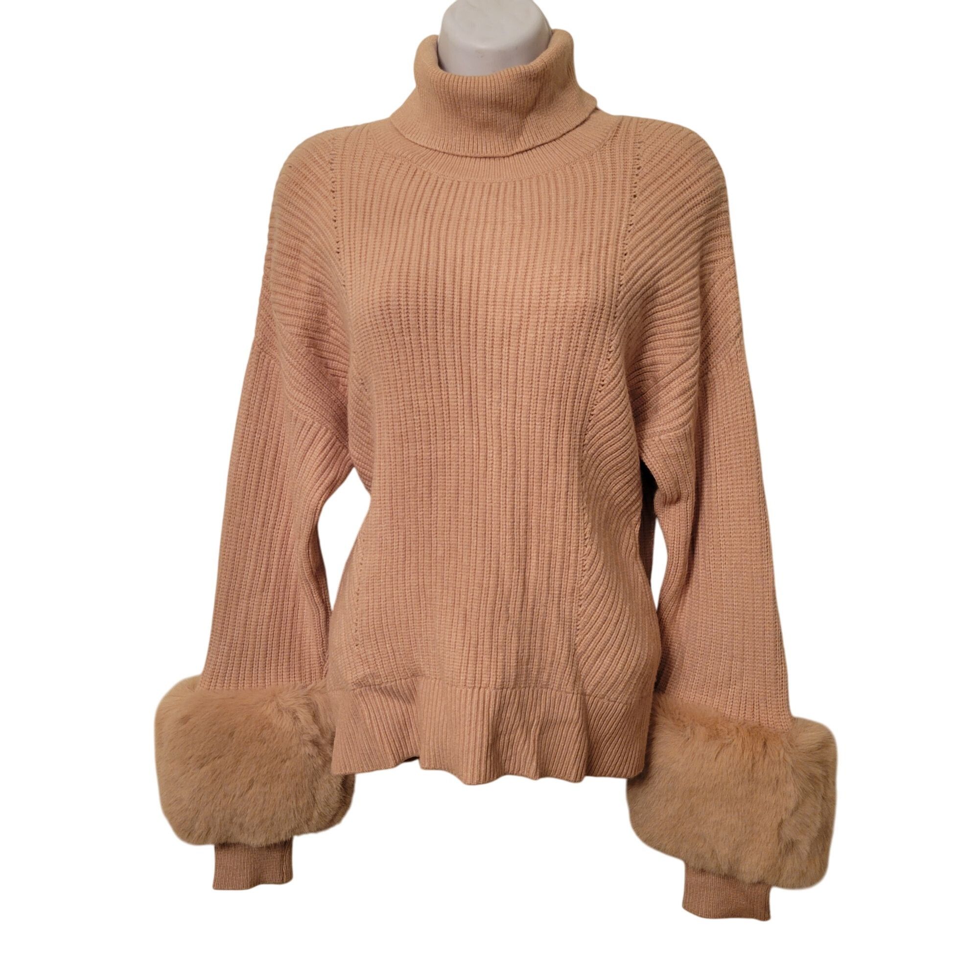 Saks Fifth Avenue Saks Fifth Avenue Ribbed Turtleneck Sweater Faux Fur Cuffs M Size M / US 6-8 / IT 42-44 - 1 Thumbnail