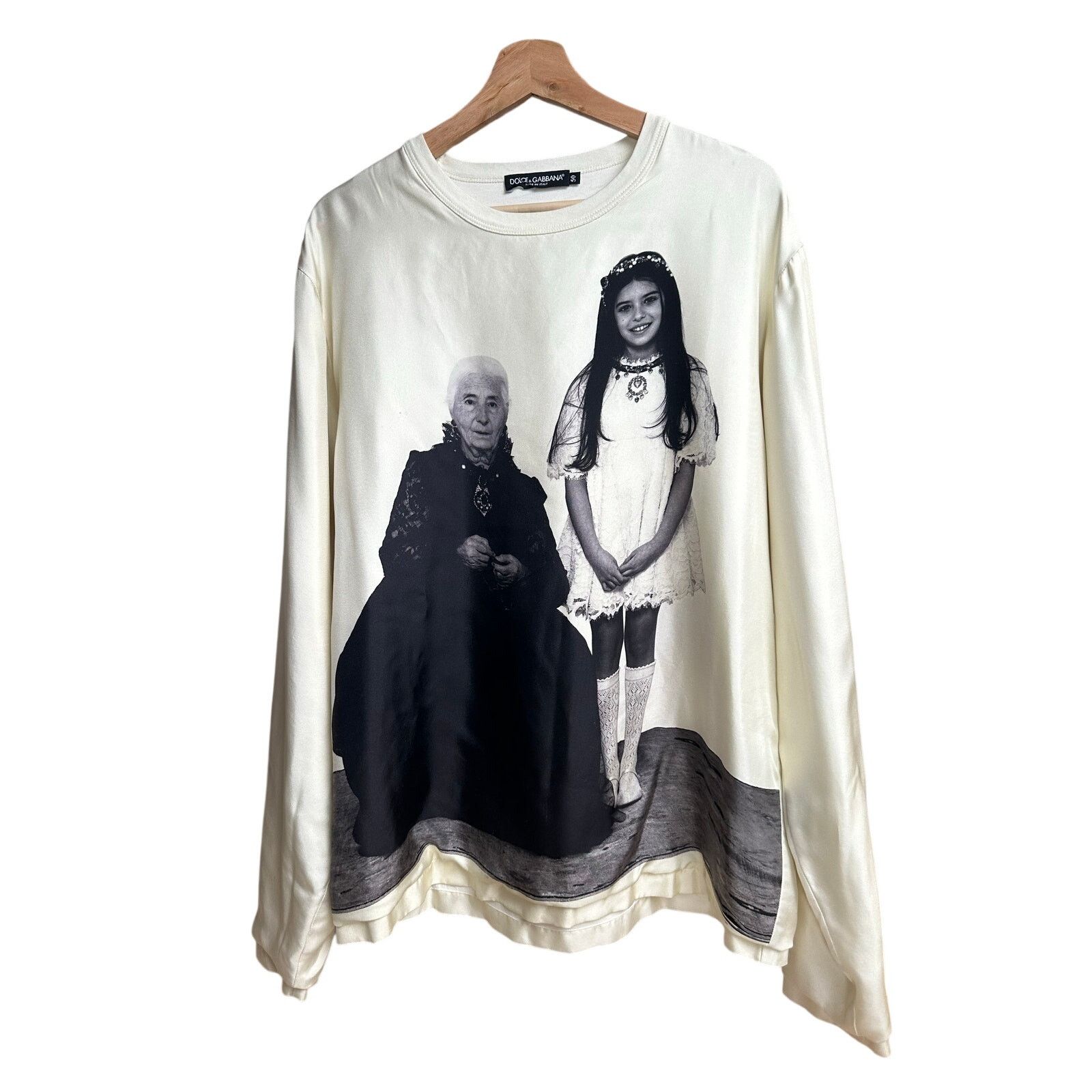 Dolce & Gabbana Rare Dolce and Gabbaba L/S Beige Silk Tee "#dgFamily" - Mint Size US M / EU 48-50 / 2 - 1 Thumbnail