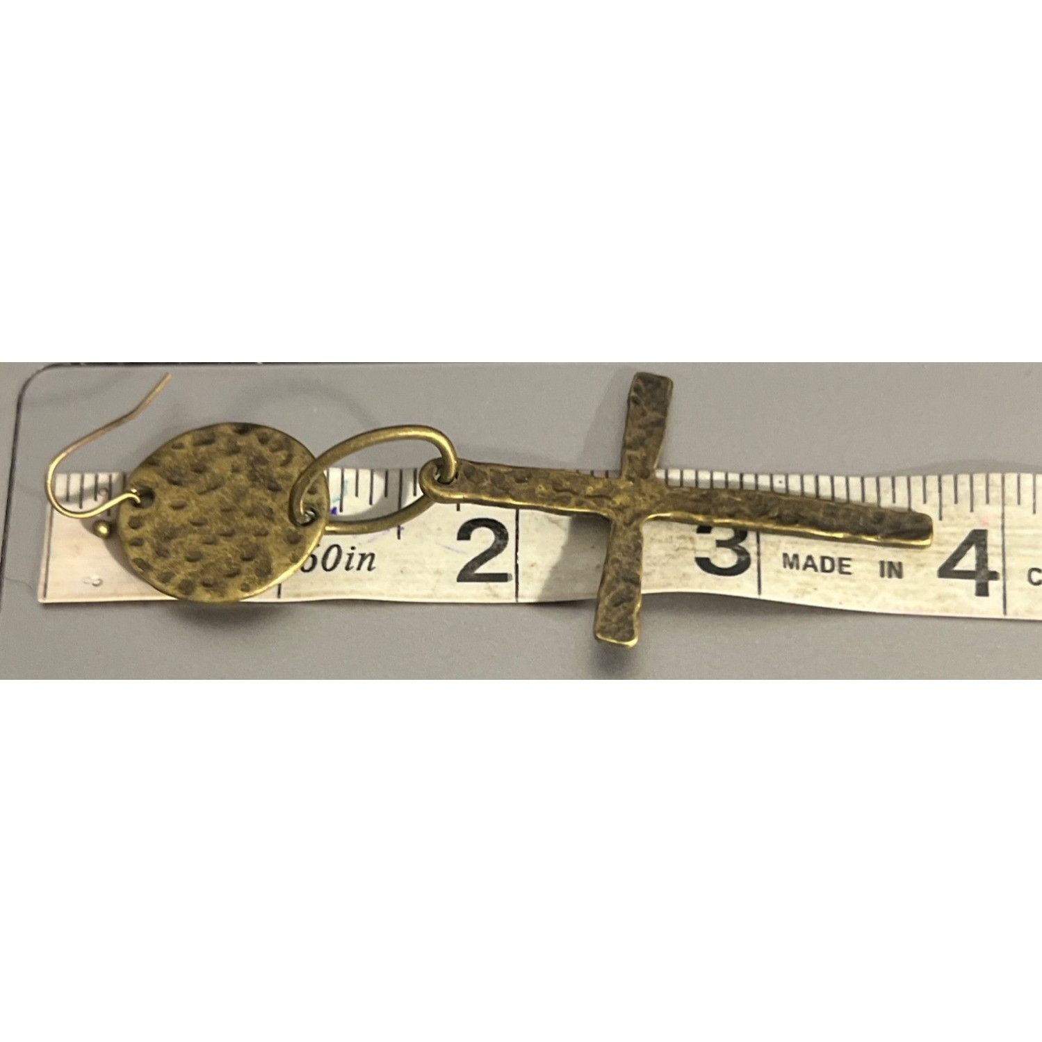 Other Rustic Brass Cross Pendant SINGLE Earring Hammered Hook 3.75 Size ONE SIZE - 5 Thumbnail