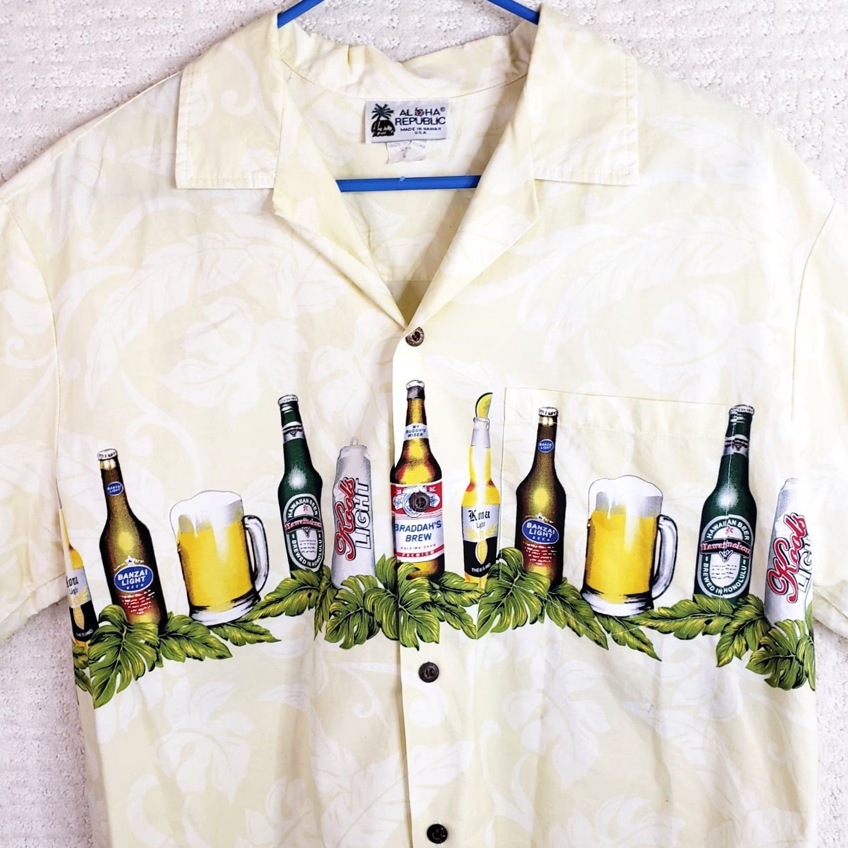 Vintage Aloha Republic Shirt Men L Yellow Floral Beer Short Sleeve Camp Shirt Size US L / EU 52-54 / 3 - 2 Thumbnail