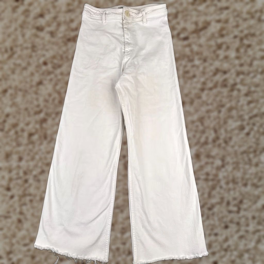 Zara Zara Jeans Juniors 5 High Rise Wide Leg White Denim 27x28 90s Womens Size 27" / US 4 / IT 40 - 1 Thumbnail