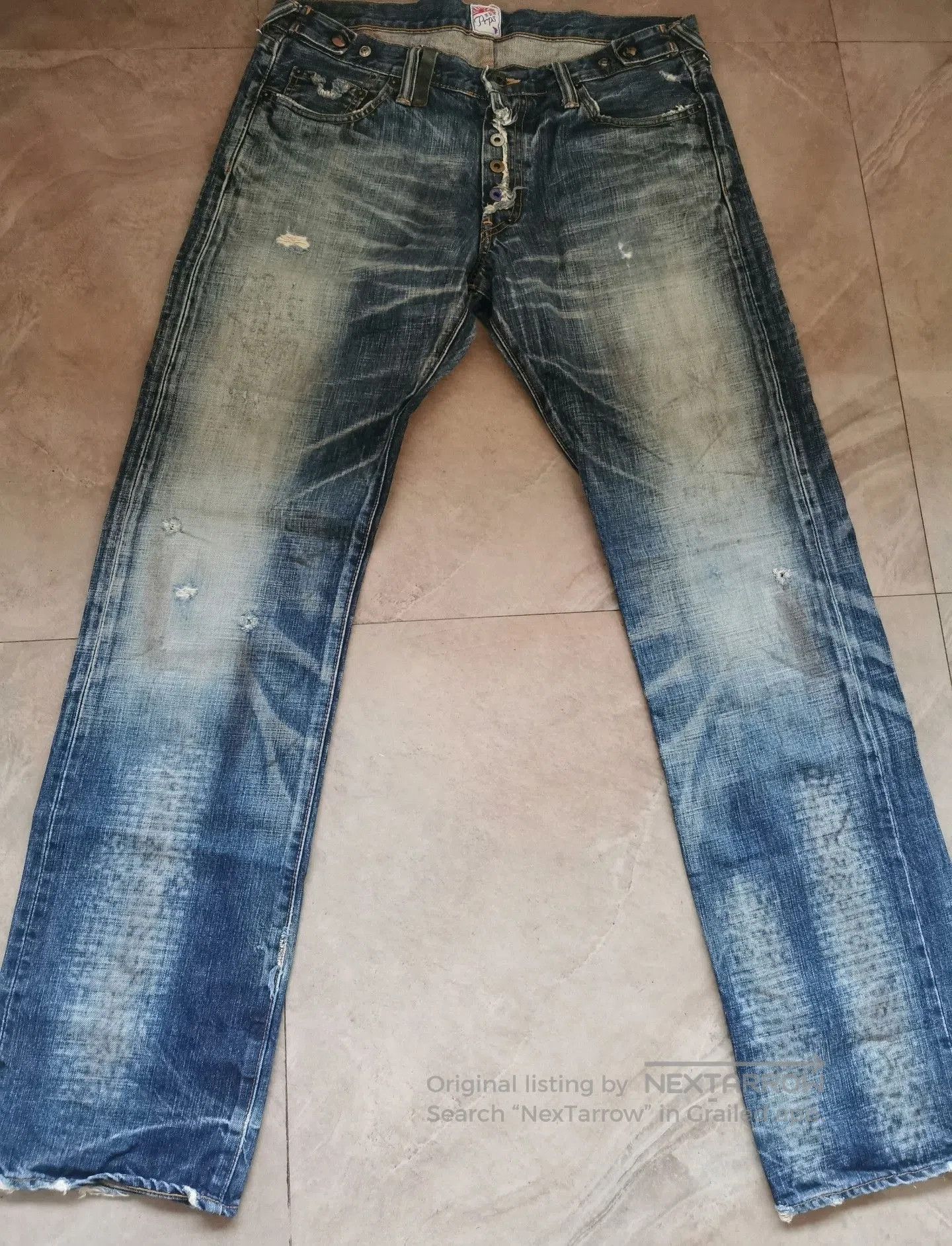 Visvim Acid-Washed Distressed Blue Denim Jeans. Size US 34 / EU 50 - 1 Thumbnail