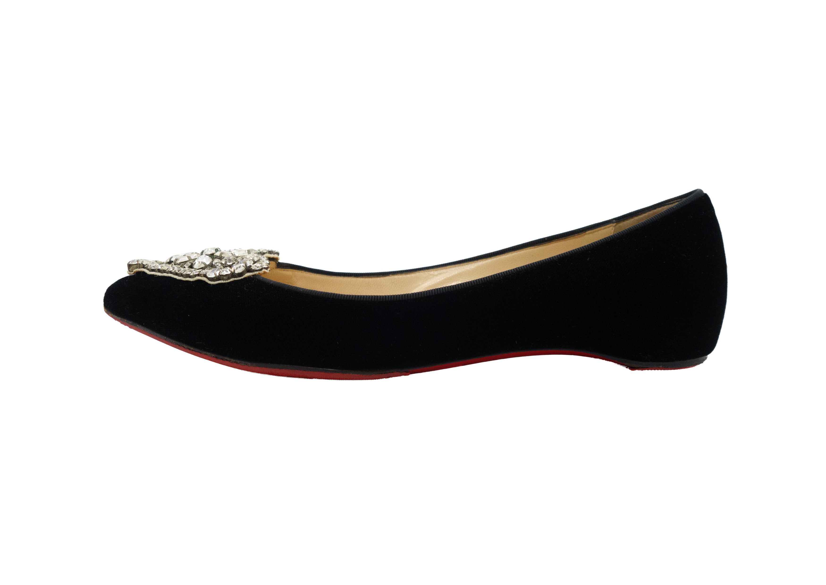 Christian Louboutin Сristacora Crystal Heart Embellishment Velvet Flats Size US 6 / IT 36 - 2 Thumbnail