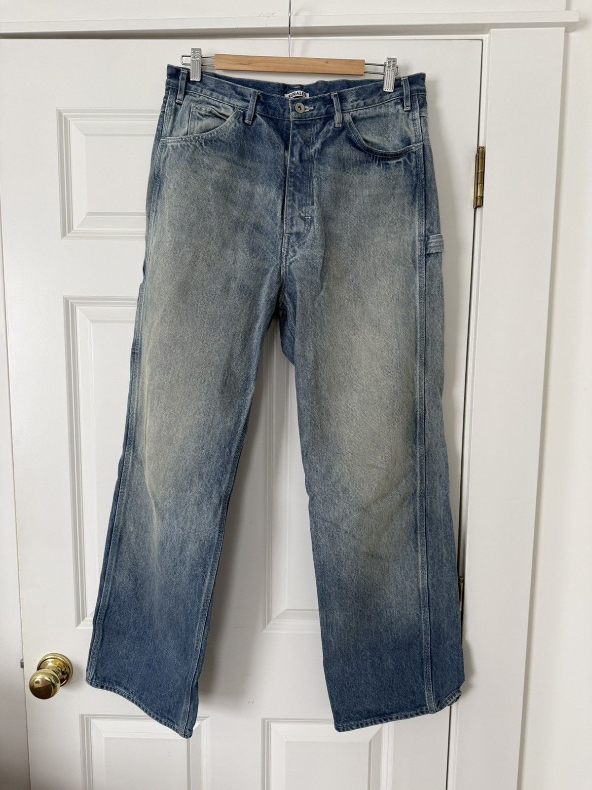 Auralee Washed blue selvedge denim painter pant | Grailed