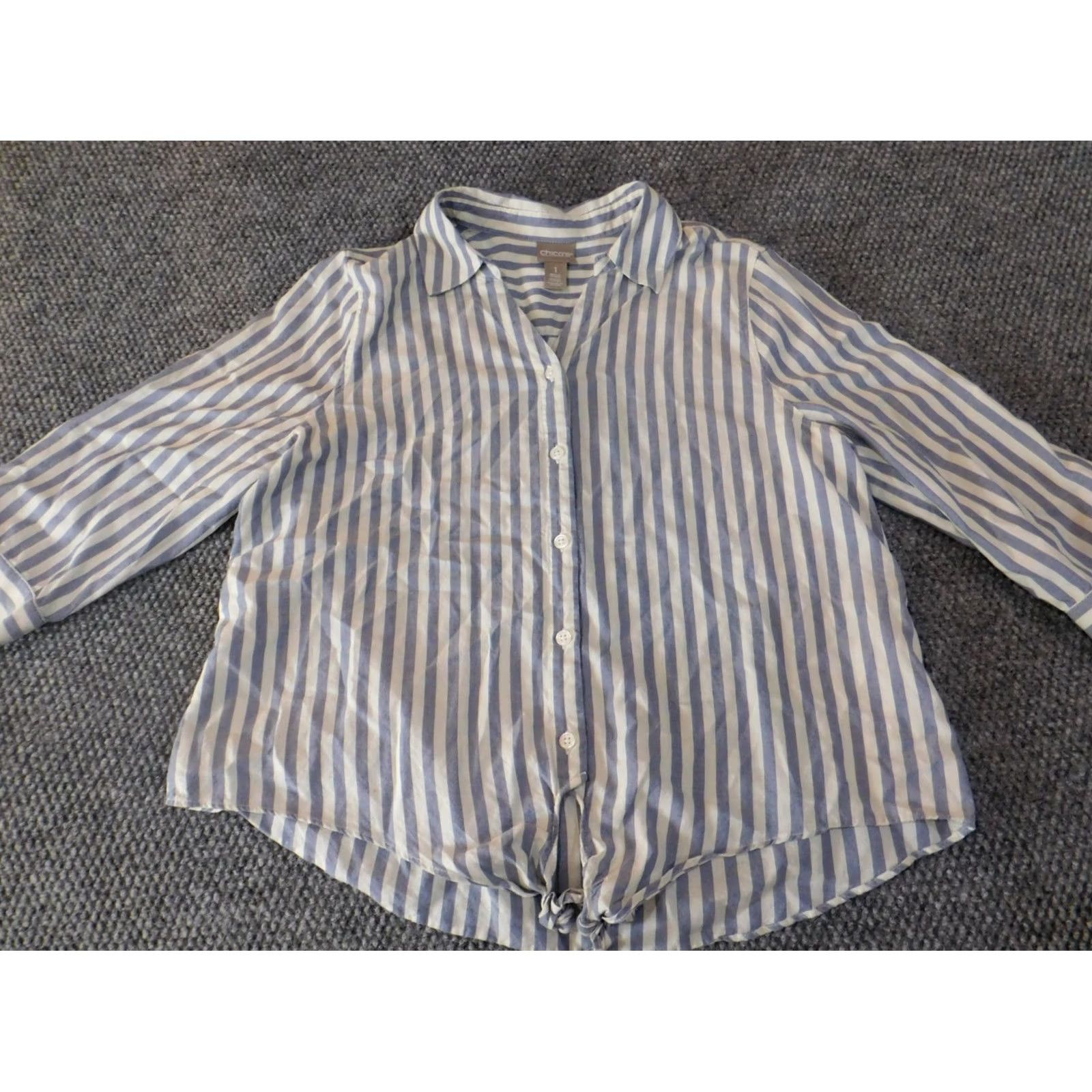 Vintage Chicos Button-Up Shirt Womens 1 Blue Striped Lyocell Long Sleeve Collared Casual Designer Classic Oversized Regular Size XS / US 0-2 / IT 36-38 - 2 Thumbnail