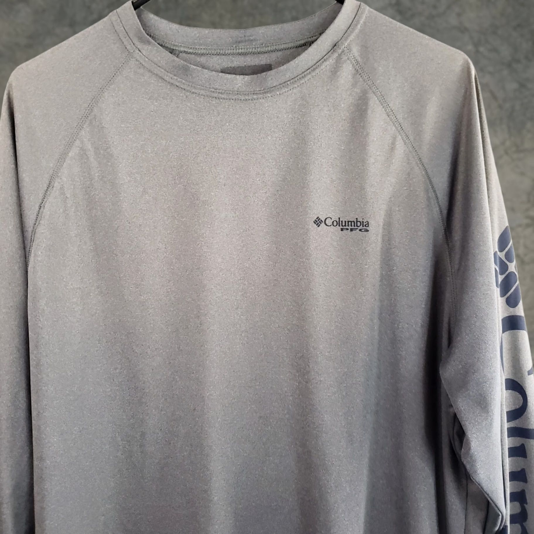 Vintage Columbia PFG Fishing Sun Shirt Men's L American Flag Graphic Long Sleeve Crew T Shirt Mens Regular Lightweight Moisture Wicking 50+SPF Gray Size US L / EU 52-54 / 3 - 1 Thumbnail