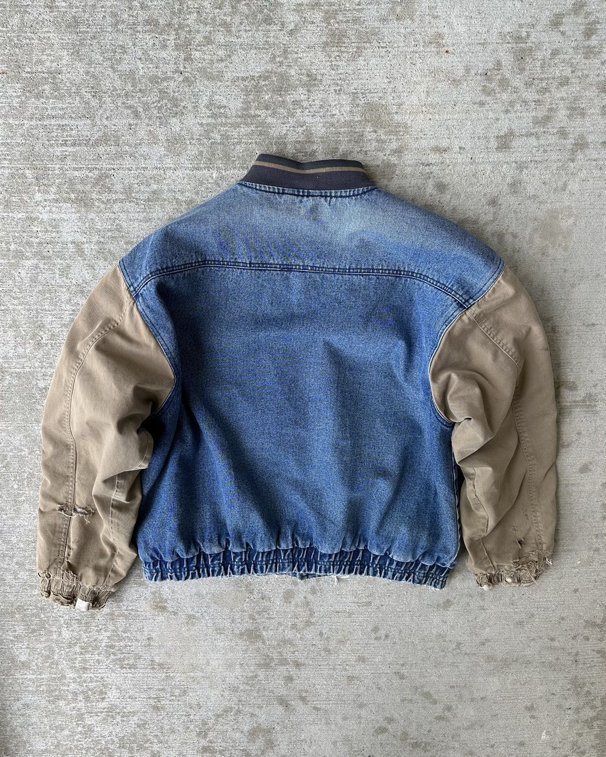 Vintage Distressed Denim Bomber Varsity Jacket Size US XL / EU 56 / 4 - 13 Thumbnail