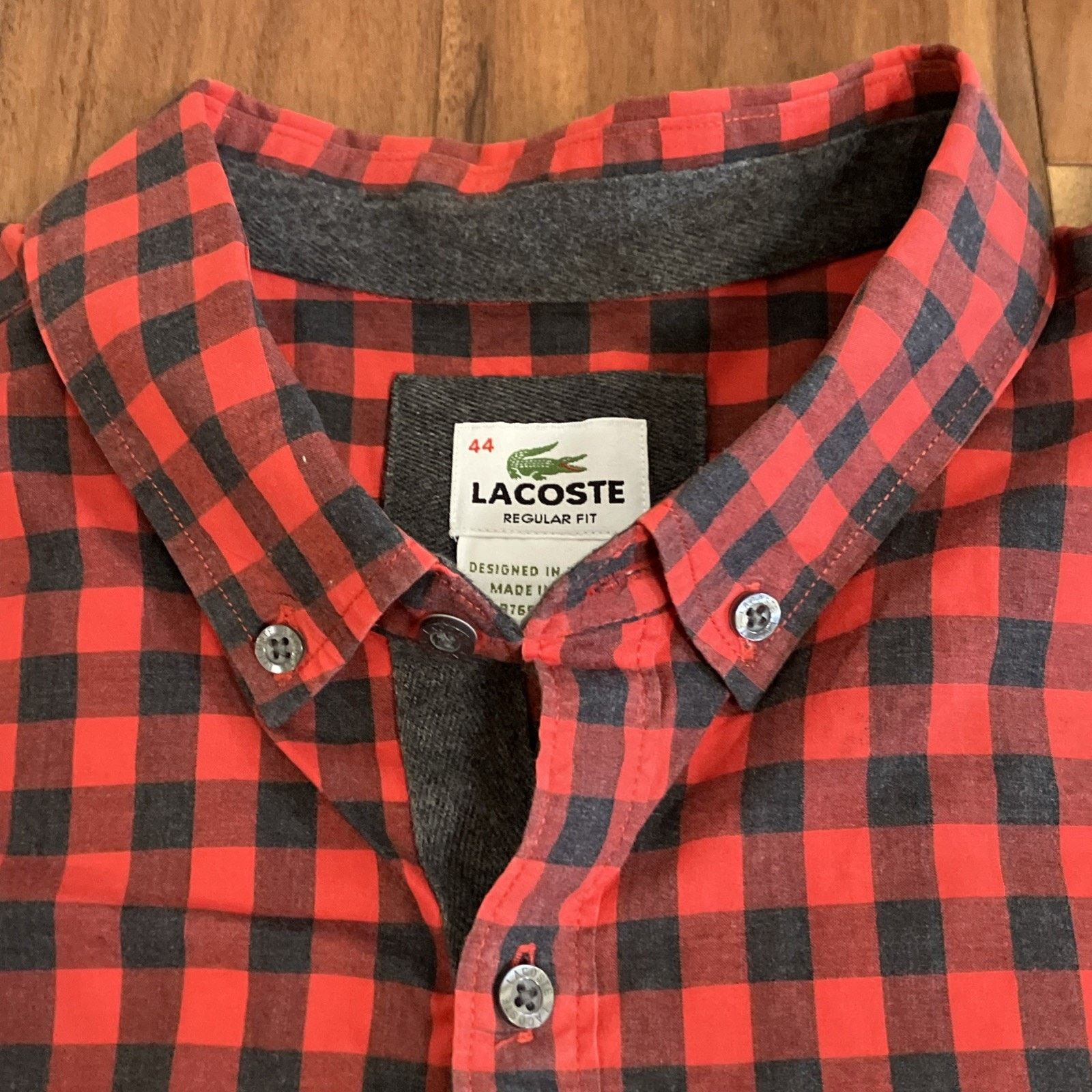 Lacoste Lacoste Men Regular Fit Checkered Button Down Shirt Large 44 Size US L / EU 52-54 / 3 - 3 Thumbnail