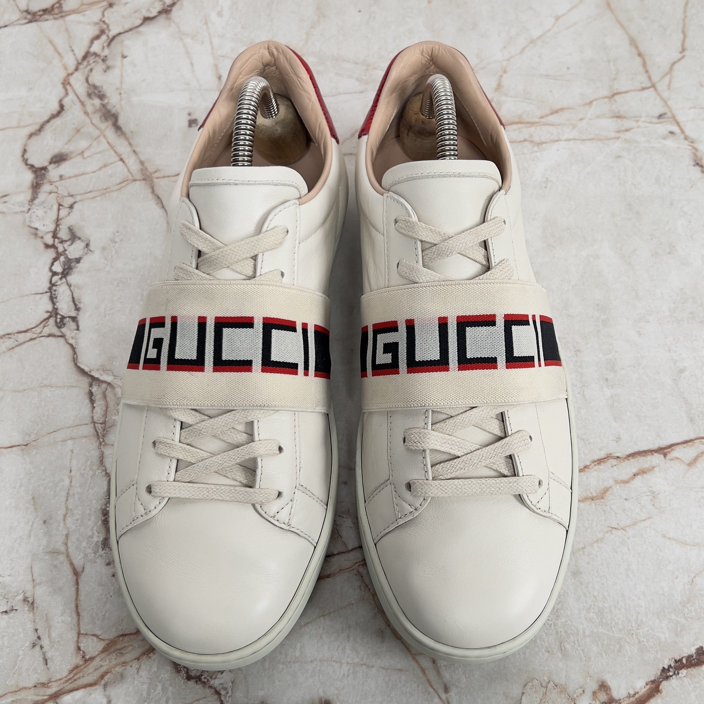 Gucci Authentic Ace Stripe Logo Sneaker Red Beige Leather Size US 8.5 / IT 38.5 - 3 Thumbnail
