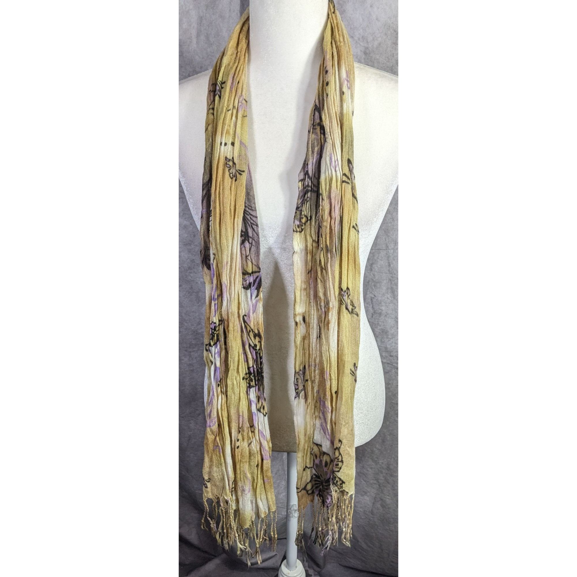 Other Fairycore Butterfly Pattern Lightweight Sheer Yellow Scarf W Size ONE SIZE - 5 Thumbnail