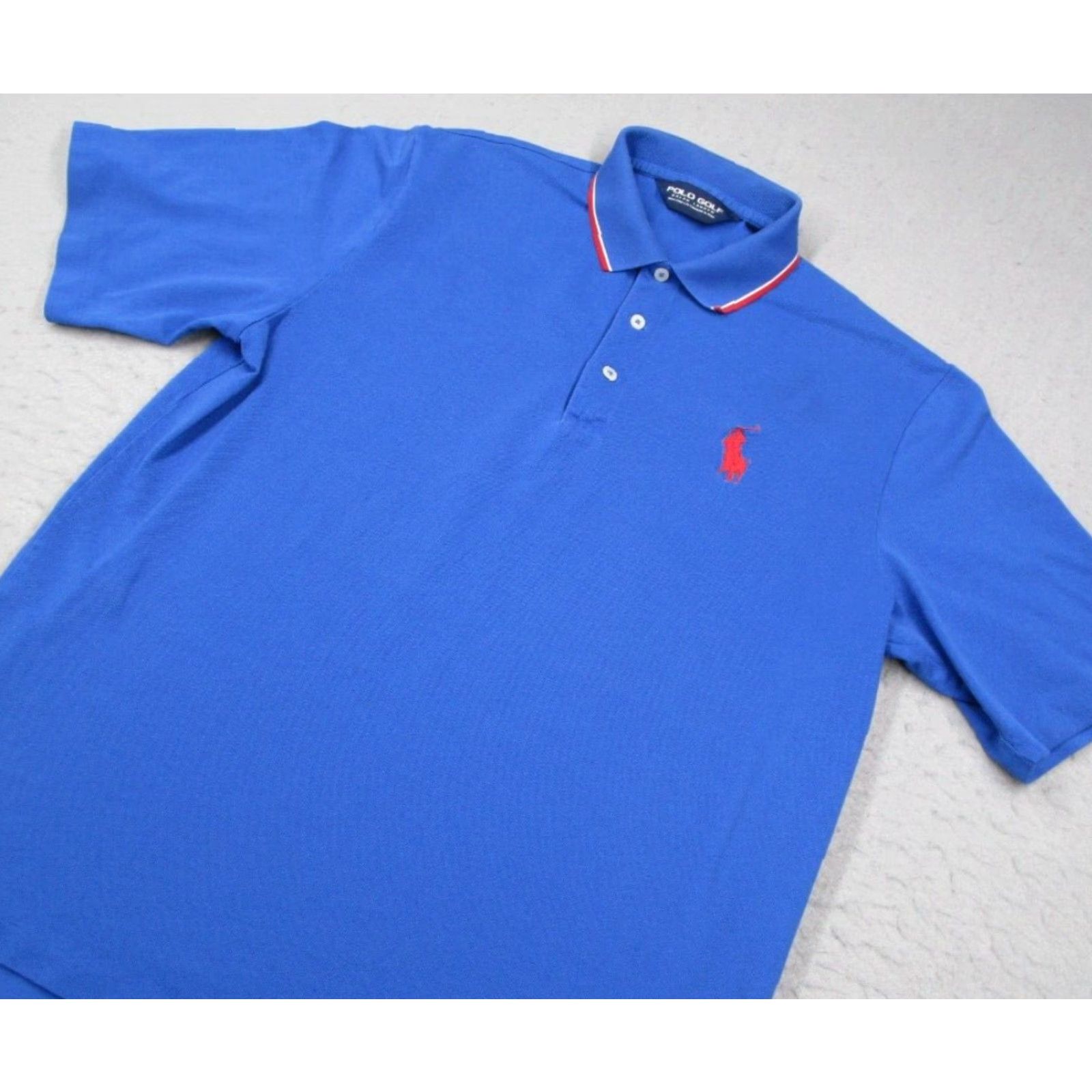 Vintage VINTAGE Polo Golf Ralph Lauren Shirt Mens Blue Short Sleeve Pique Polo 100% Cotton Embroidered Big Red Pony Medium Size US M / EU 48-50 / 2 - 2 Thumbnail