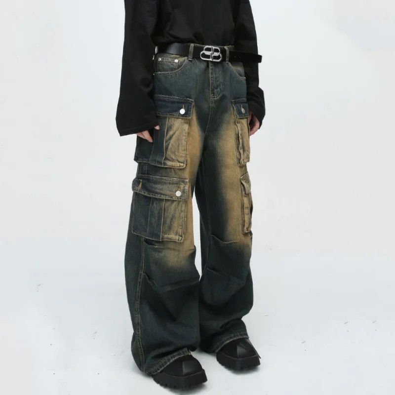 Japanese Brand × Jean Retro washed distressed workwear loose wide leg jeans Size US 32 / EU 48 - 3 Thumbnail