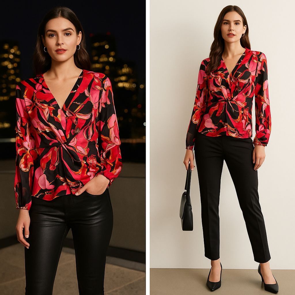 I.N.C INC Women’s Twist Blouse Pink Print 6 Maximalist Power Top N Size M / US 6-8 / IT 42-44 - 1 Thumbnail
