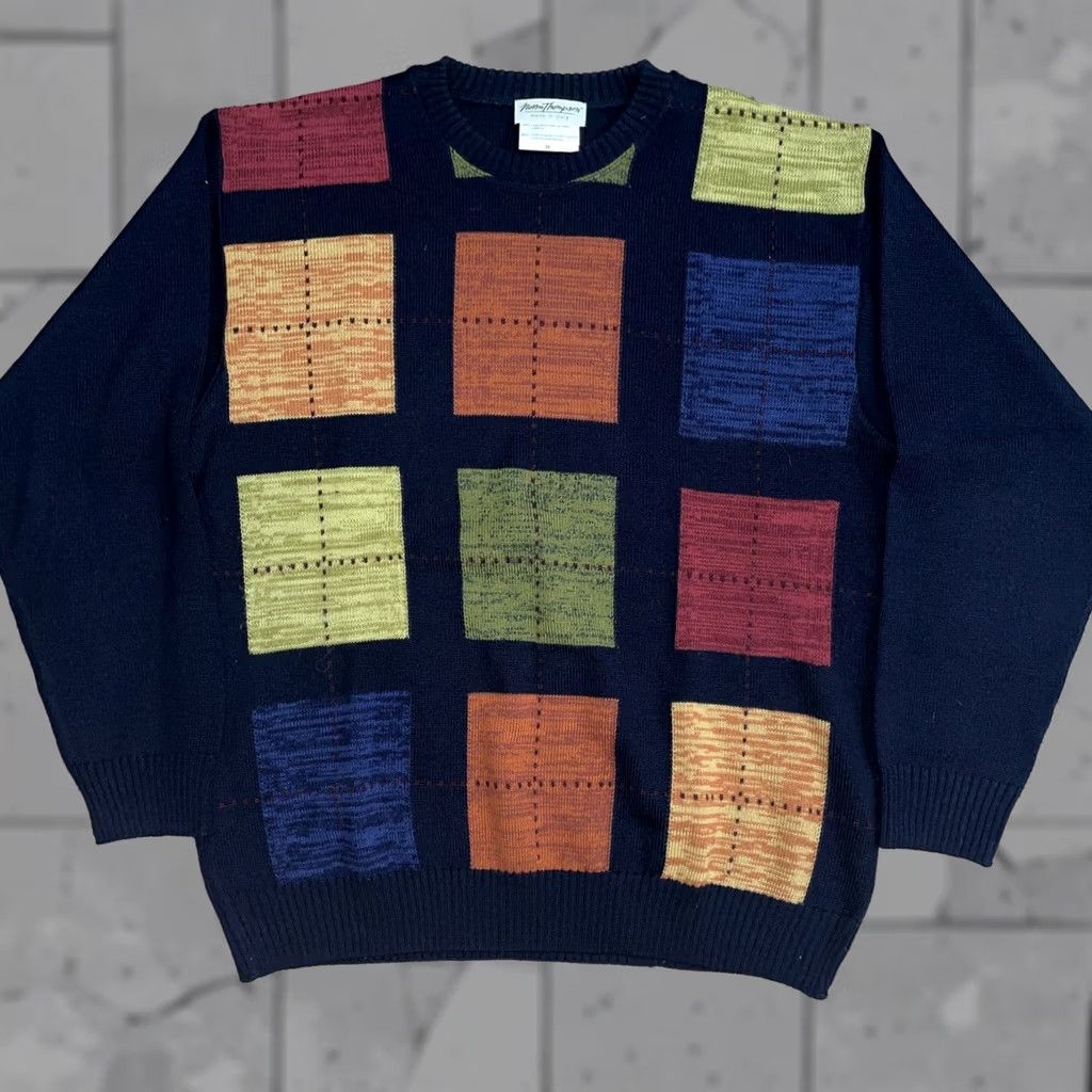 Jim Thompson Vintage Norm Thompson Black Geometric Wool Blend Sweater Mens M Italy Size US M / EU 48-50 / 2 - 1 Thumbnail