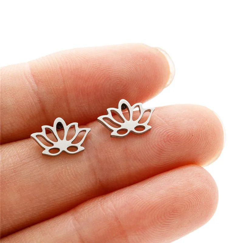 Jewelry Mini Lotus Flower Stud Earrings Charm Earring Gift Size ONE SIZE - 1 Thumbnail