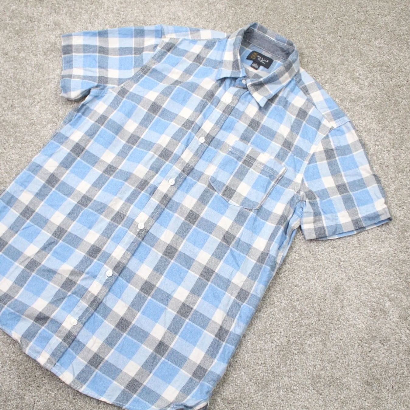 Vintage Wallin & Bros Shirt Mens Large Blue/White Plaid 100% Cotton Short Sleeve Button Up Size US L / EU 52-54 / 3 - 3 Thumbnail