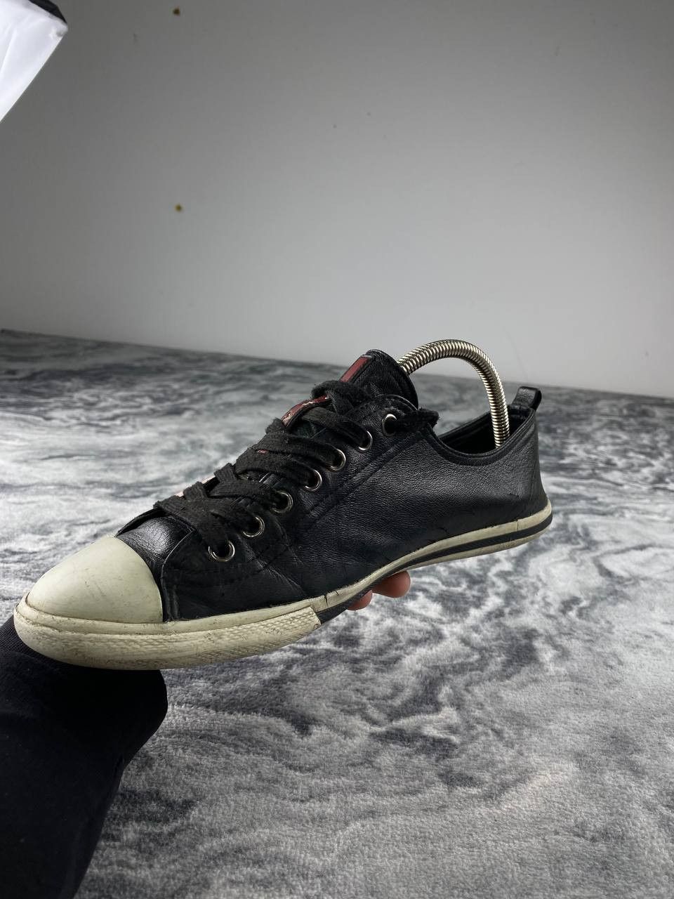Prada Prada Red Tab Leather Low Trainers Men Size 7 Black Size US 7 / EU 40 - 4 Thumbnail