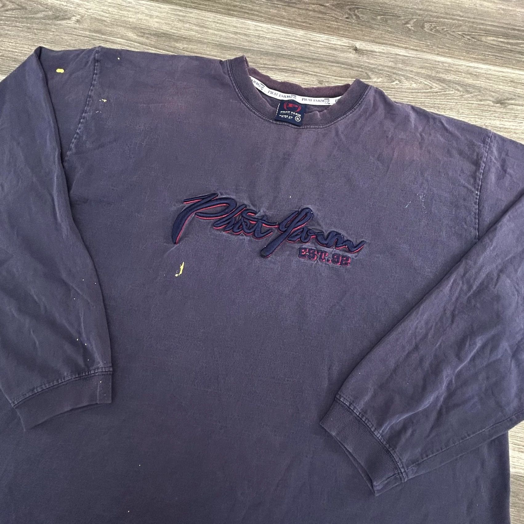 Phat Farm VINTAGE Phat Farm Shirt Mens XL Crewneck Embroidered Spell Out USA 90s Hip Hop Navy Blue Size US XL / EU 56 / 4 - 2 Thumbnail