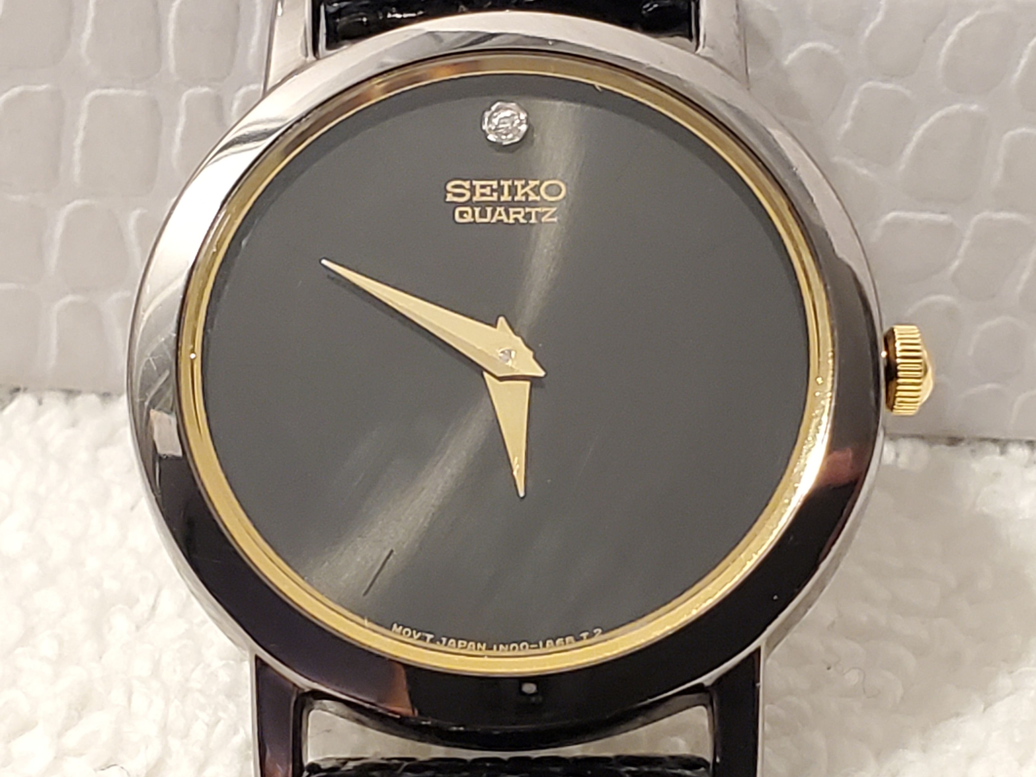 Vintage Seiko Women Watch Black Dial Diamond Stainless Steel