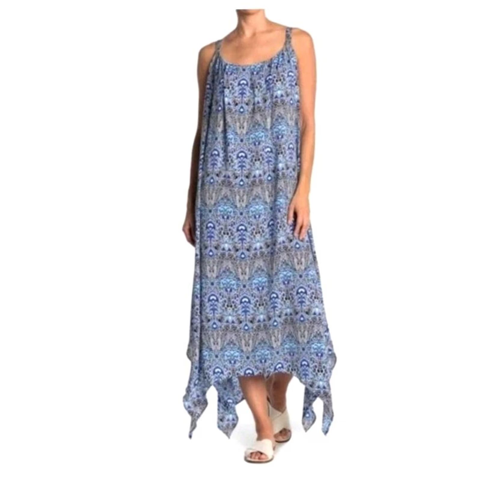 Vintage Gigi Parker Womens S Kaftan Dress Sleeveless Blue Distressed Ikat NWT Abstract Print FlowY Dress NWT Size S / US 4 / IT 40 - 2 Thumbnail