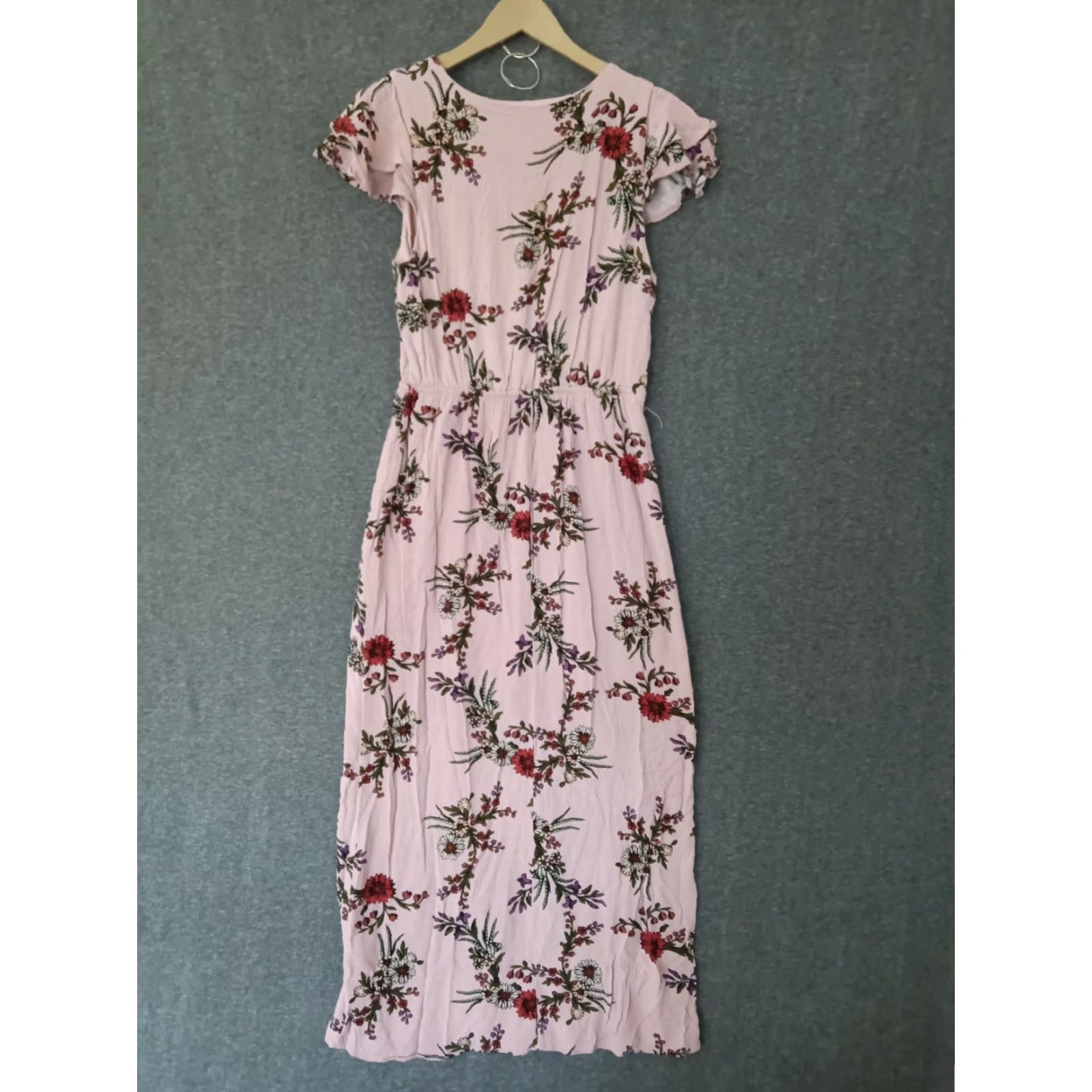 Acme Clothing One Clothing Multicolor Maxi Floral Dress L V-Neck Elastic Waist Flutter Sleeve Short Sleeve - Women - Casual Party/Cocktail Dress Size L / US 10 / IT 46 - 2 Thumbnail