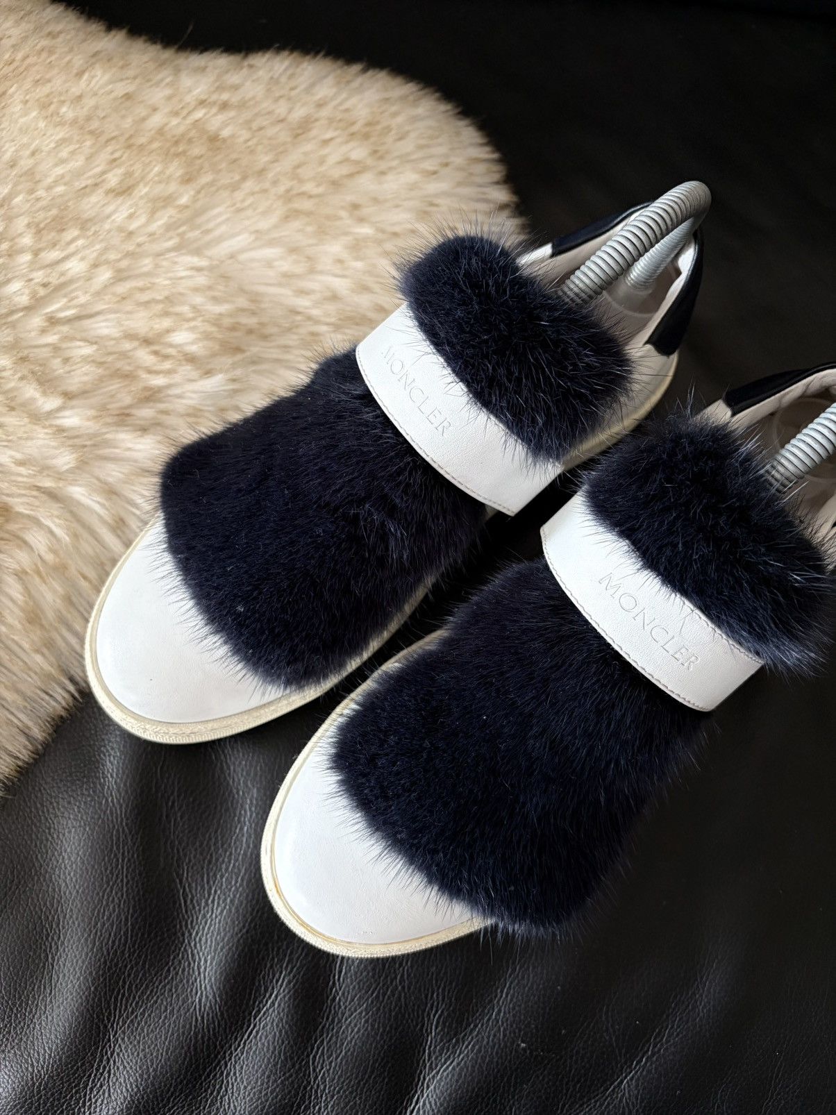 Moncler Moncler Women’s Lucie Fur Trim White Sneakers Size 37 EU HTF Size US 7 / IT 37 - 3 Thumbnail