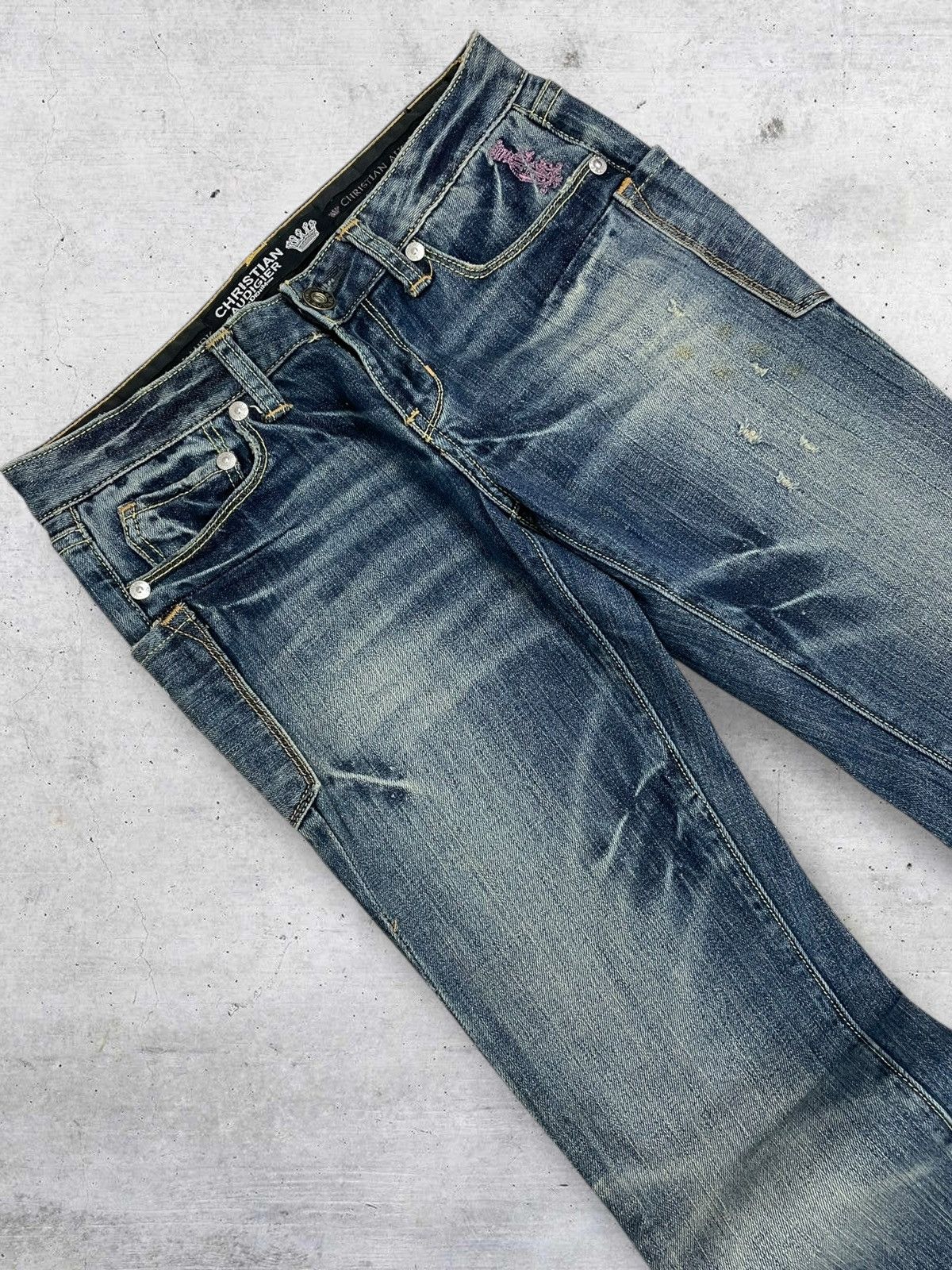 Christian Audigier VINTAGE FLARE AFFLICTION EMBROIDERED CHRISTIAN AUDIGER DENIM Size US 30 / EU 46 - 10 Thumbnail