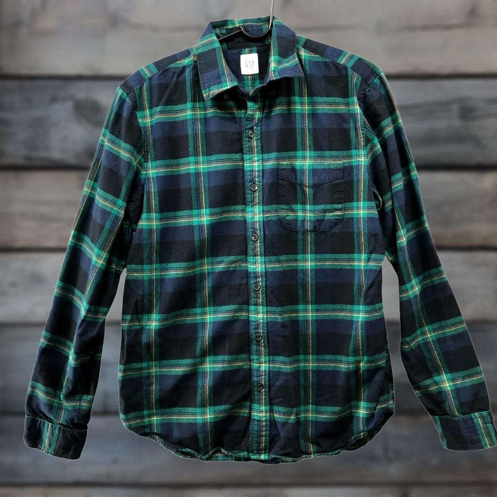 Gap Gap Flannel Shirt Mens M Holiday Plaid Tartan Green Navy Cotton Sleeve Long Button-Up Collared Size US M / EU 48-50 / 2 - 1 Thumbnail