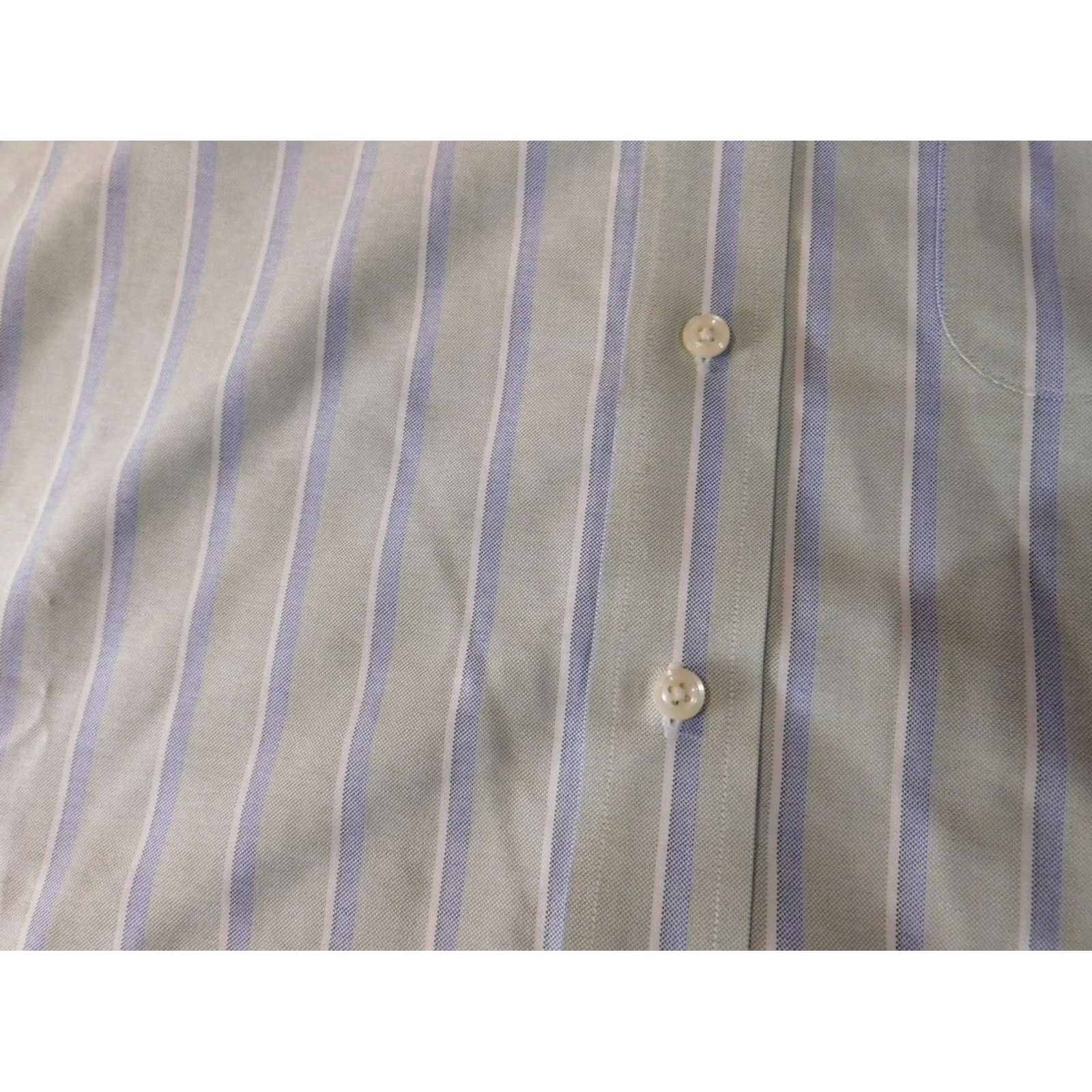 Vintage L.L. Bean Dress Shirt Men 18 Green Striped Wrinkle Resistant Button Down Collar Shirt Regular Men Mens Vintage: No Size 48R - 4 Thumbnail