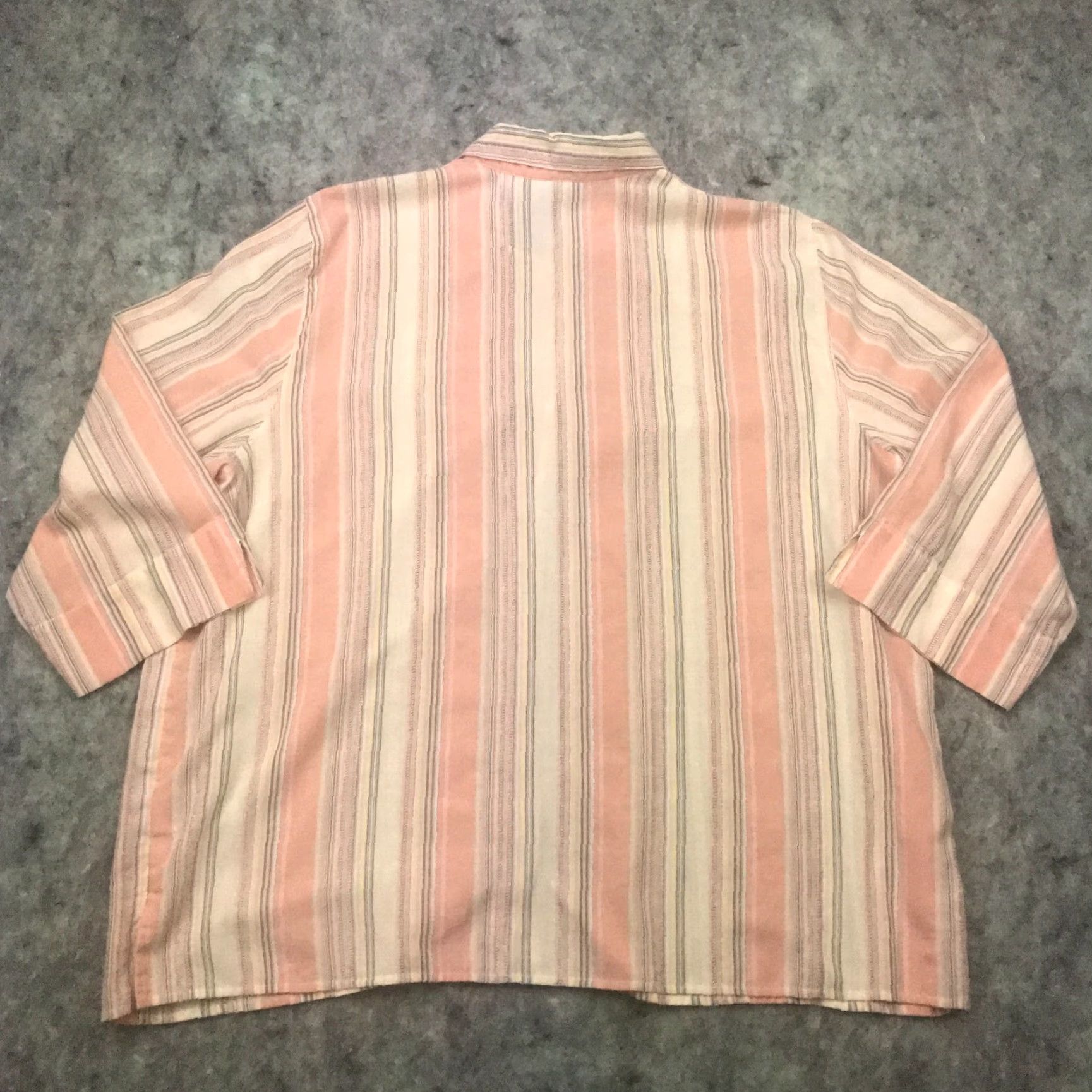 Vintage Alfred Dunner Womens Striped Button-Up Top 22W Beige & Metallic | Cotton Polyester Blend | 3/4 Sleeve | Collared | Plus Size | Shirt - Womens Size 3XL / US 20-22 - 7 Thumbnail