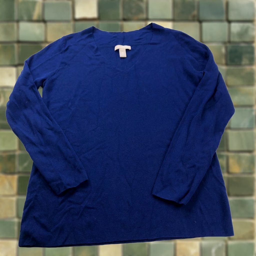Banana Republic Banana Republic XL Silk Cotton Full Zip V-Neck Pullover Sweater Blue Womens Size XL / US 12-14 / IT 48-50 - 1 Thumbnail