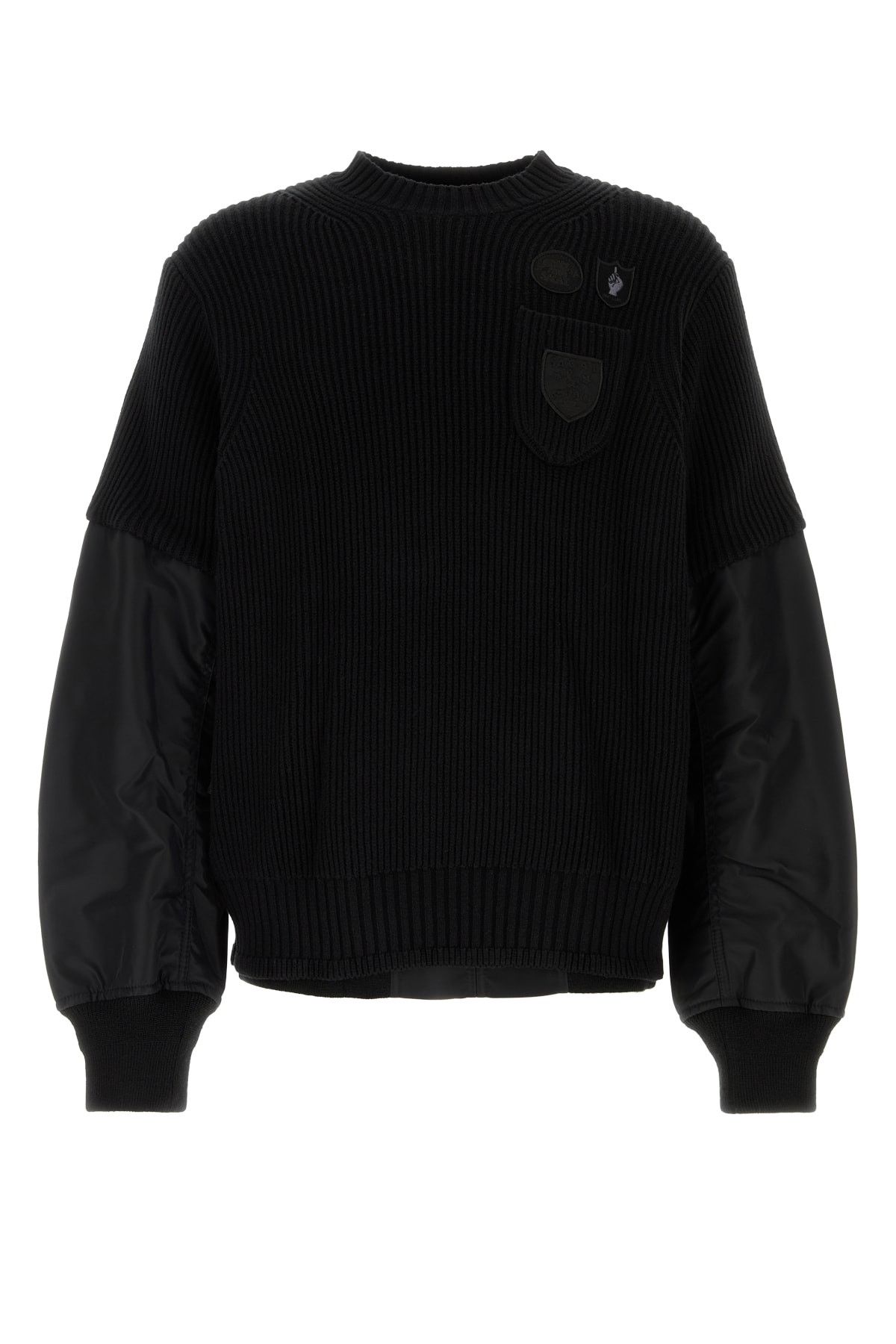 Nylon Twill Sacai Wool Knit Pullover Buy Sacai Black Sweater In