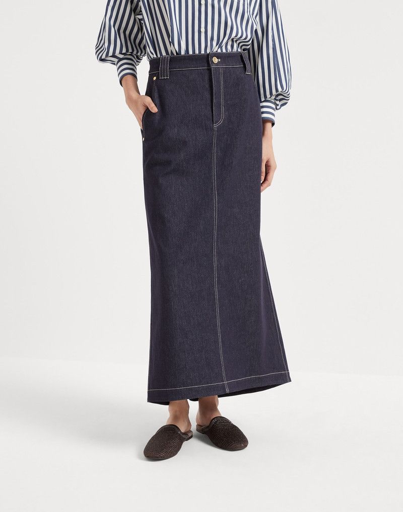 Brunello Cucinelli o1la1rc1a0326 Denim Skirt in Blue Size 25" / US 0 / IT 36 - 1 Thumbnail