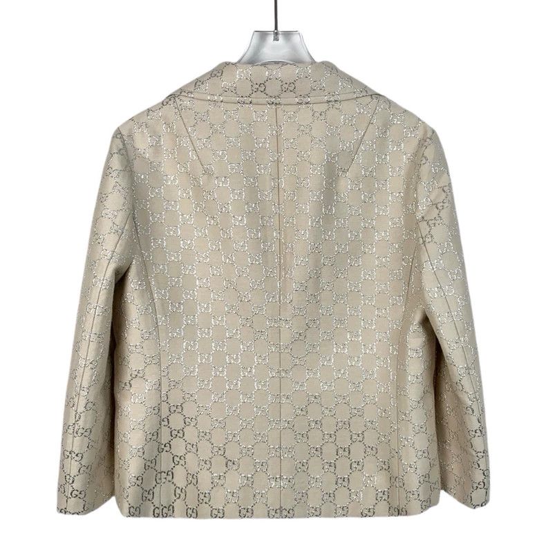 Gucci Gucci Beige double G silver silk full-printed wool lapel su Size 40R - 2 Thumbnail
