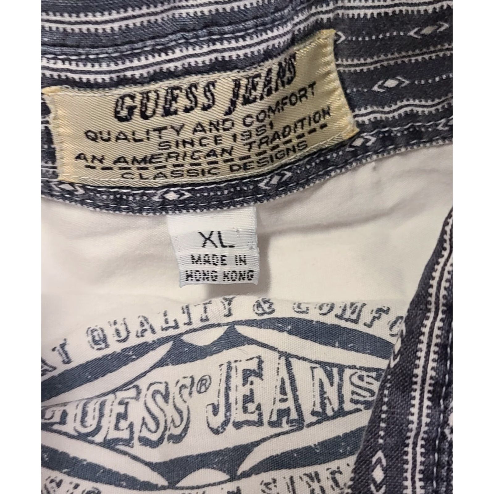 Guess VINTAGE GUESS Shirt Mens XL Gray Geometric Abstract Button-Down 90s Cotton Blend Flannel Short Sleeve/Collar-Down Button-Up Size US XL / EU 56 / 4 - 4 Thumbnail