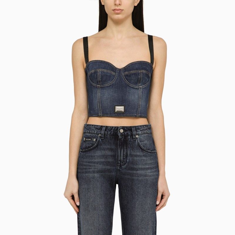 image of Dolce Gabbana Dolce&gabbana Cotton Denim Bustier Top in Blue, Women's (Size Medium)