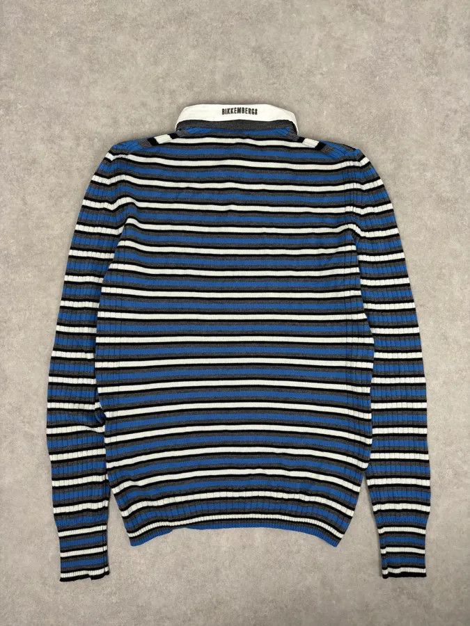 Dirk Bikkembergs 2000s Bikkembergs Blue Striped V-Neck Sweater Wool Collar Size US M / EU 48-50 / 2 - 5 Thumbnail