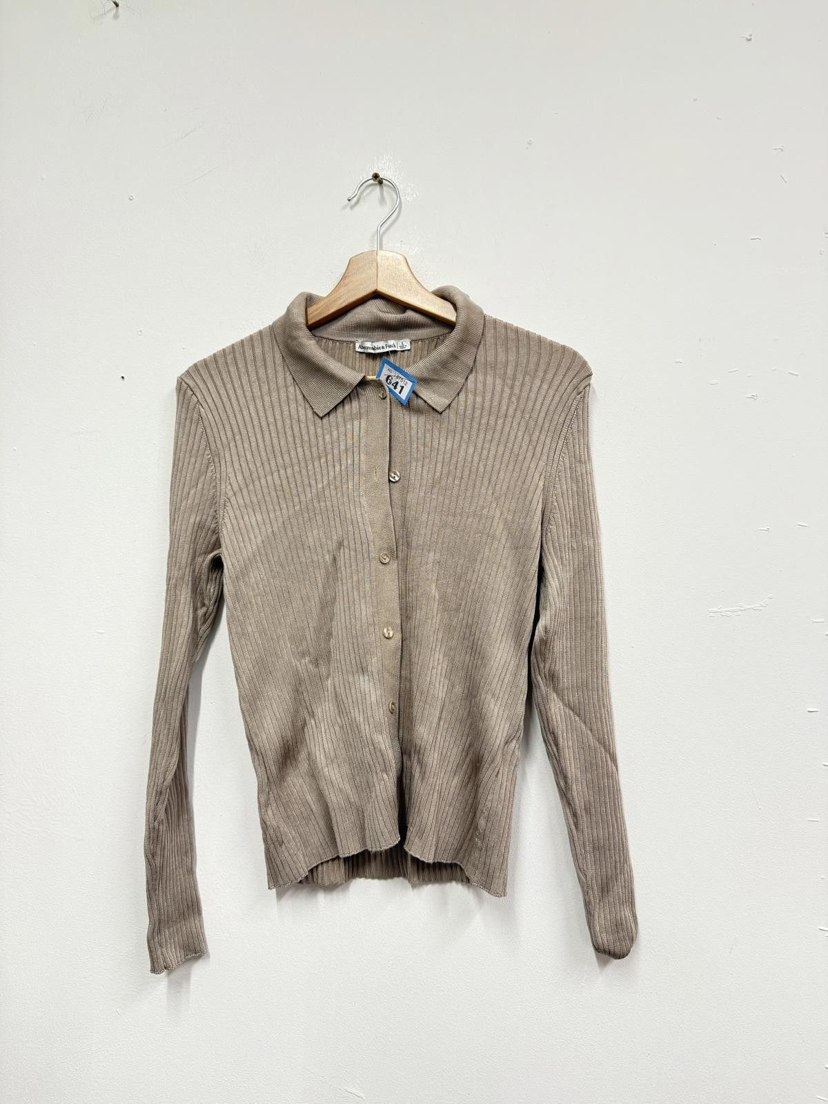 Abercrombie & Fitch Abercrombie & Fitch Ribbed Beige Button-Up Cardigan Size L Size L / US 10 / IT 46 - 1 Thumbnail